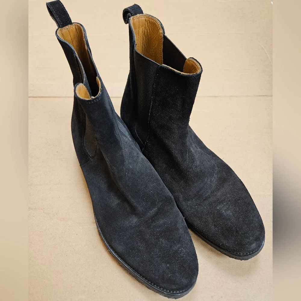 ORO Los Angeles The Alicante Crepe Calf Suede Leather Chelsea Boots Black Sz 10